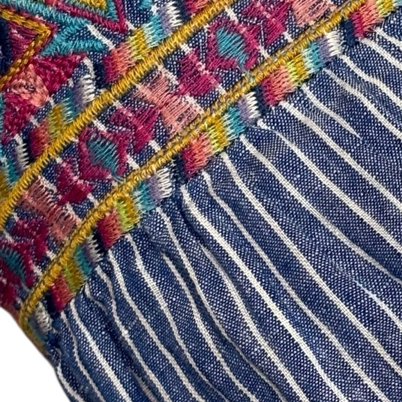 JOHN MARK - SZ SMALL - LINEN BLUE / WHITE STRIPED FABRIC- EXTENSIVE EMBROIDERYB7 - Picture 5 of 10